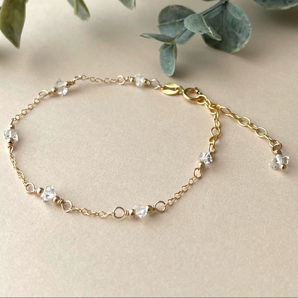 Herkimer Diamond 14K Gold-Fill Dainty Chain Bracelet (Brand New)